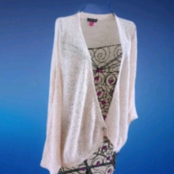 NWT Vince Camuto Airy Knit Wool Blend Cardigan Dropped Shoulder Sweater XL Cream - Picture 3 of 16